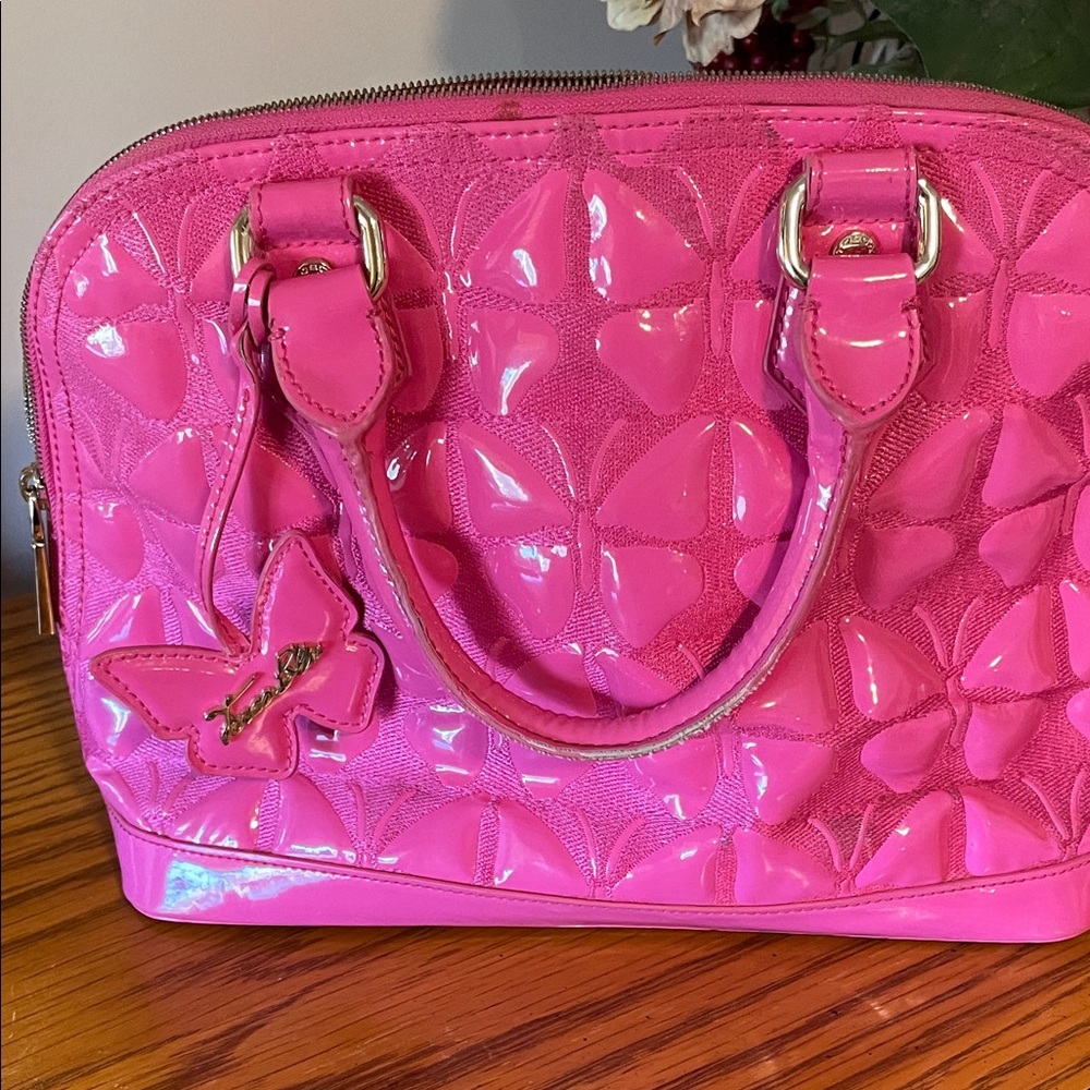 Vibrant Pink Butterfly Embossed Satchel